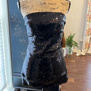 Strapless black sequin top
